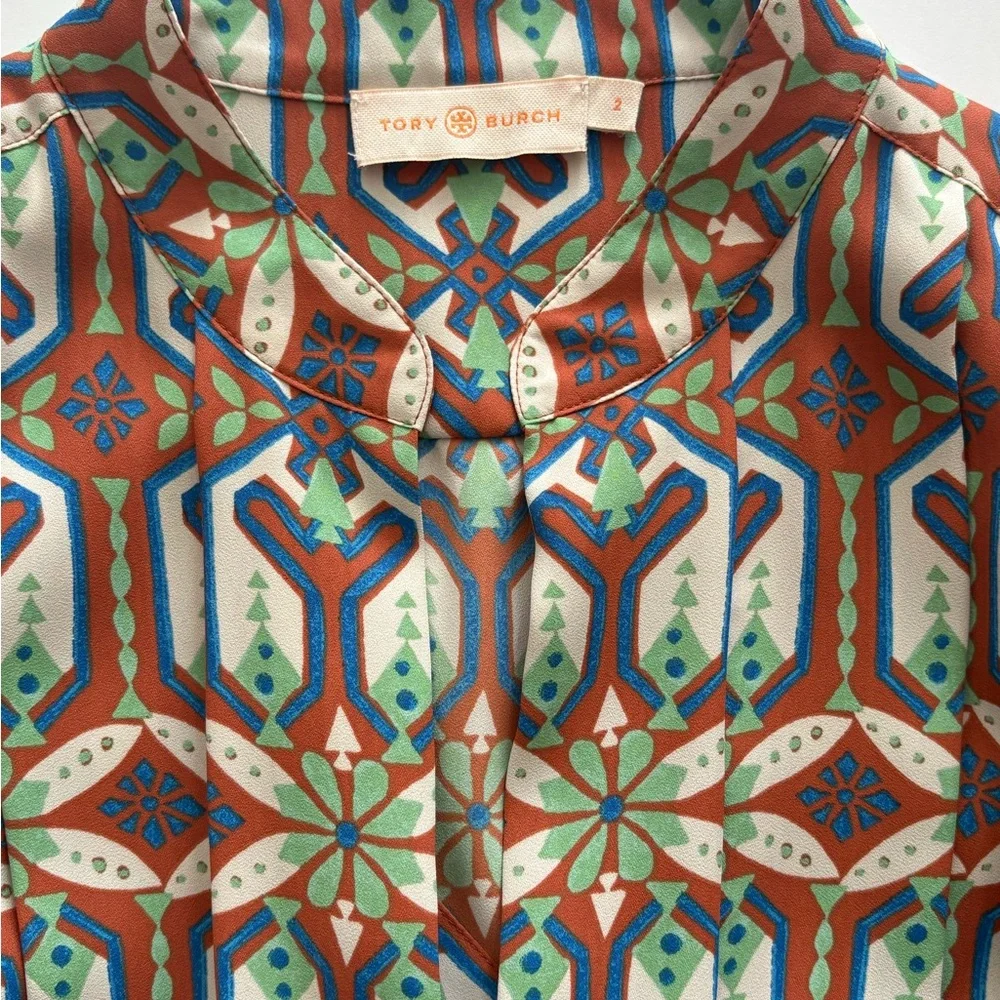 Tory Burch Garden Maze Printed Pleated Midi Dress Size 2 - Picture 6 of 8